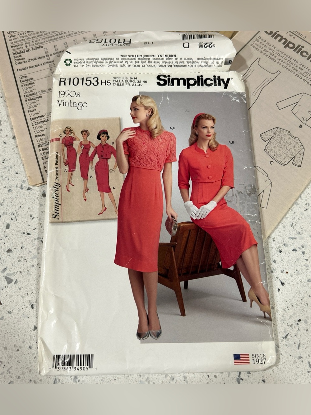 Simplicity 50s Sewing Pattern R10153/ 8460 Jacket Dress Size 6-8-10-12-14 Uncut